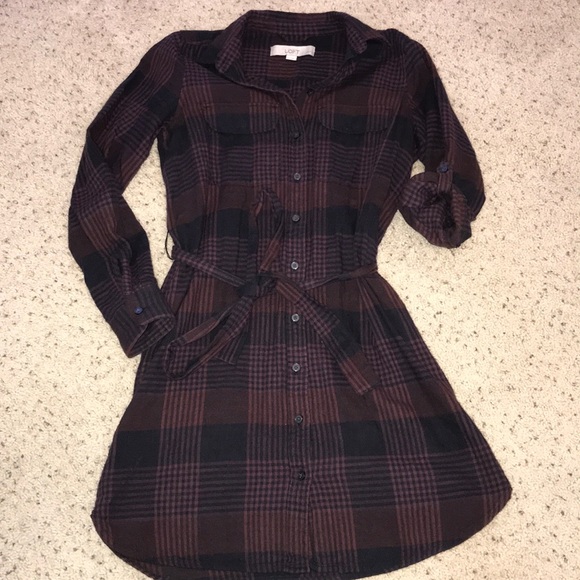 LOFT Dresses & Skirts - LOFT petite plaid button down dress